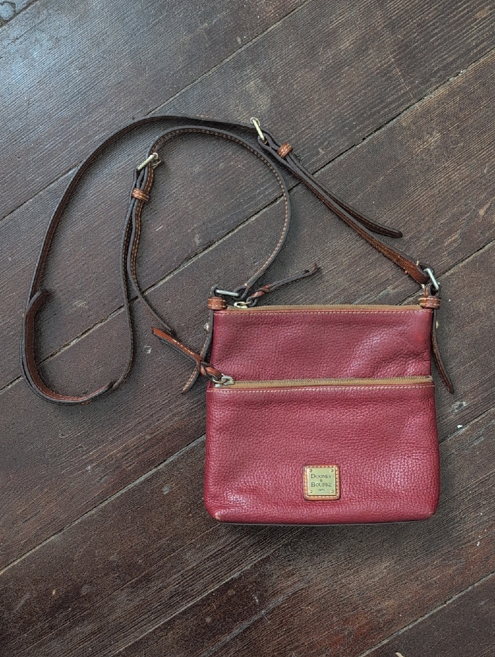 Dooney & Bourke Pebbled Leather Crossbody - Burgundy with Brown Strap